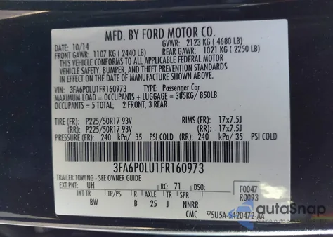 2015 Ford Fusion Hybrid Se из США, поврежденный, VIN 3FA6P0LU1FR160973
